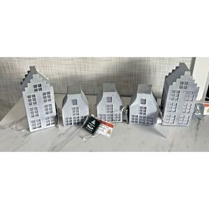 Christmas Village Tin Houses Lot of 5 LED Lights Canal or Dutch Inspired BxEE